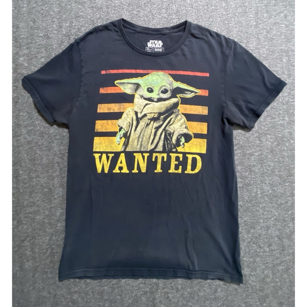 Star Wars Mandalorian Grogu Wanted T Shirt Men's S Black Cotton Size M-38/40